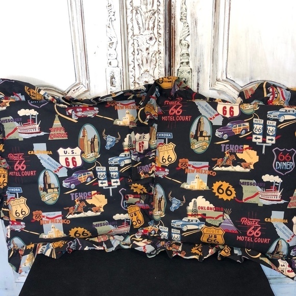 2 Piece Route 66 Novelty Ruffle Accent Pillows - Picture 1 of 6